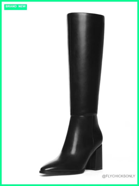 Shoes - Women's Knee High Pointed Toe Chunky Block Heel Platform Boots